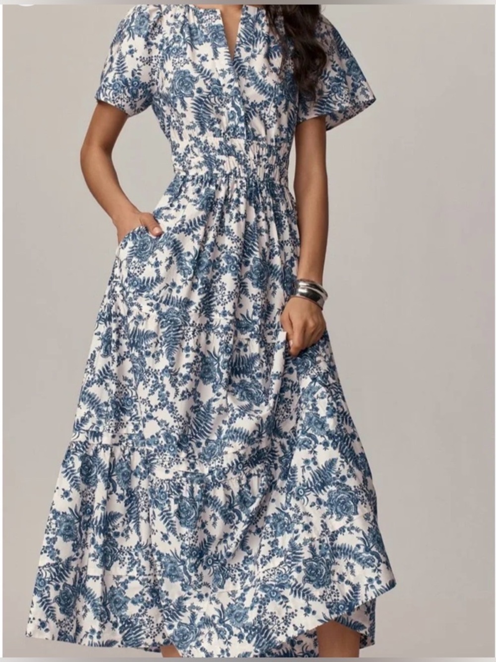 Anthropologie Somerset Floral Blue and White Maxi Dress Sz Small